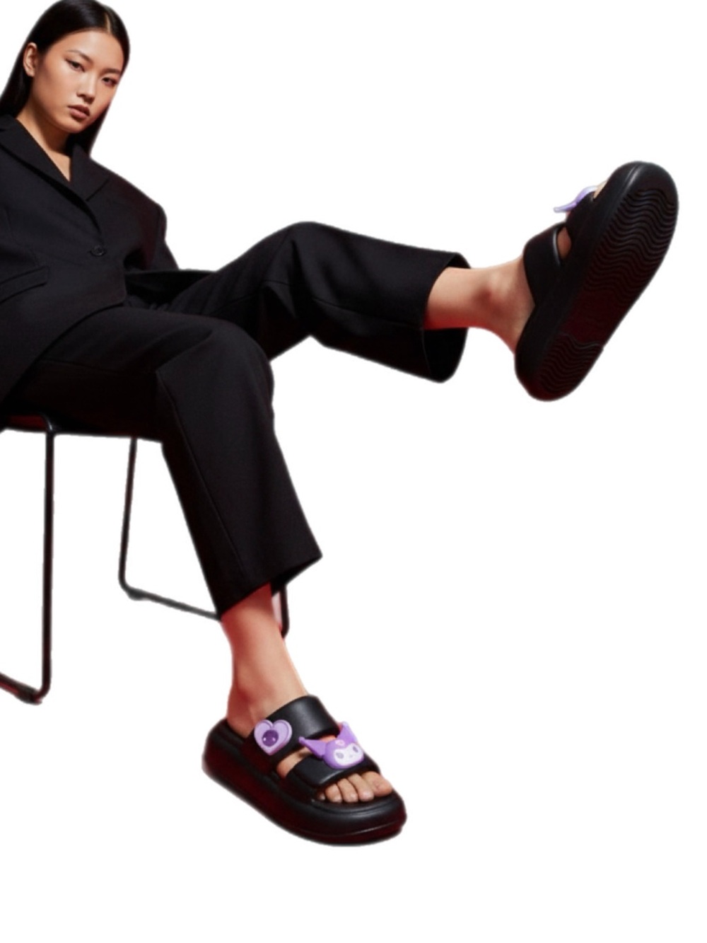 Joykawaii | Sanrio Kuromi Double Star Waterproof EVA Black Slide Sandals